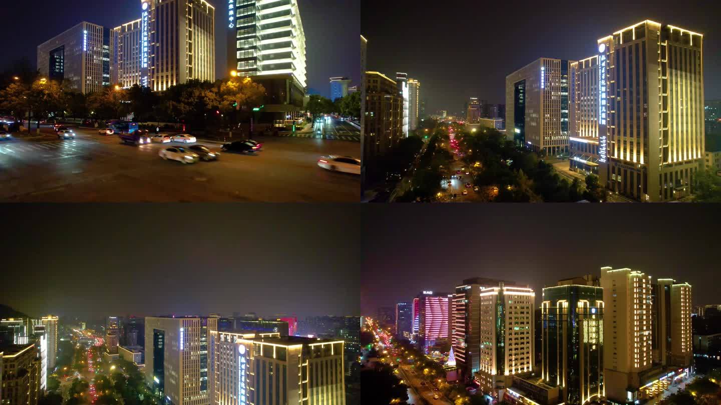 杭州西湖区天目山路夜晚夜景高楼大厦风景视