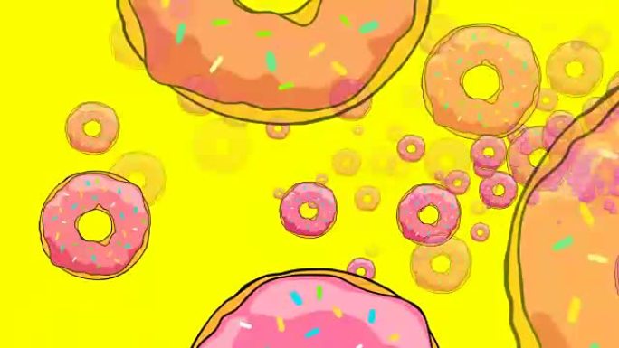 粉色黄色甜甜圈飞行黄色背景