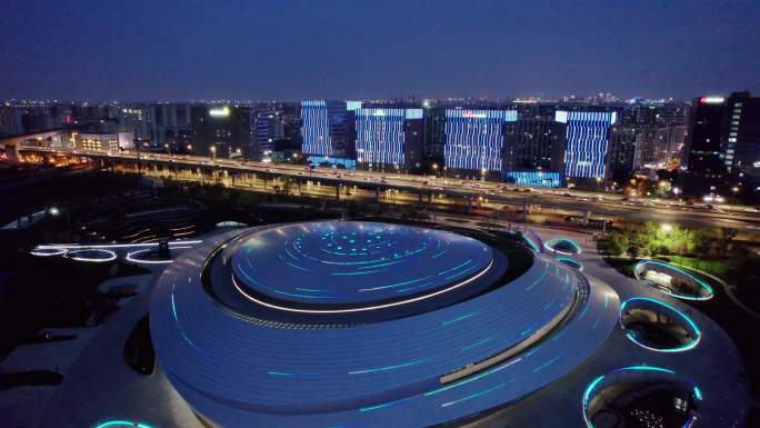 杭州电竞中心夜景全景 留石高架