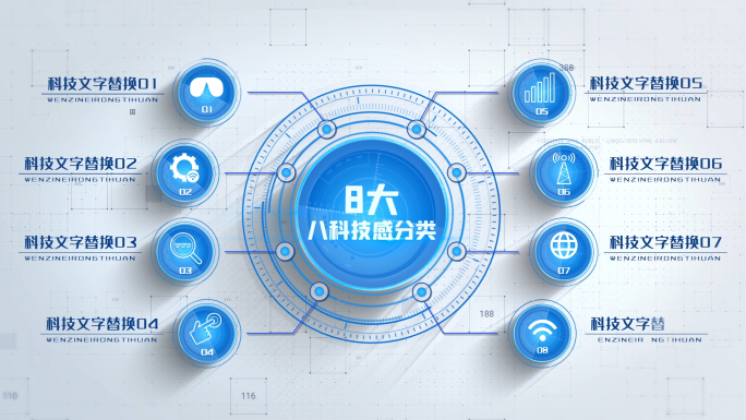 8大白色科技感分类展示介绍连线分布A模板