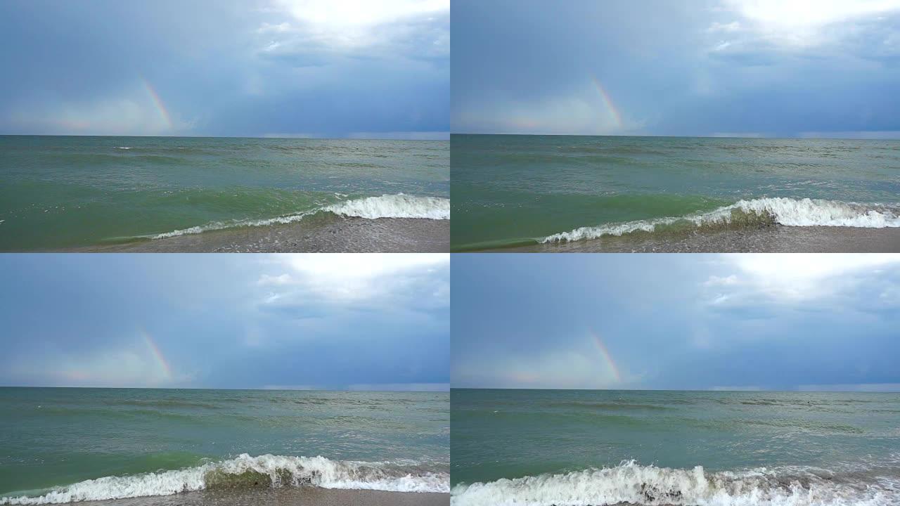 海上彩虹。慢动作。