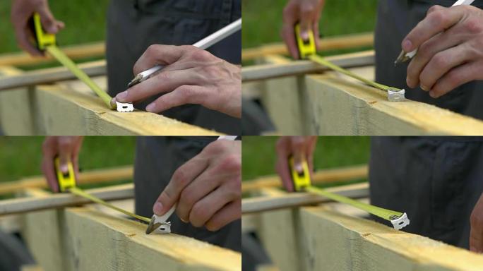 工人正在建造屋顶匠人匠心木工测量家具厂