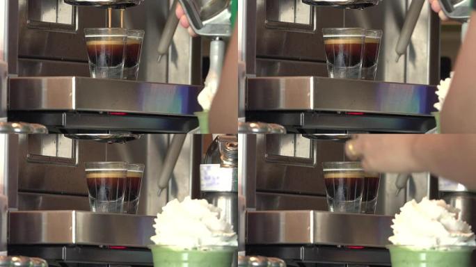 4k: 在咖啡机上制作咖啡特写