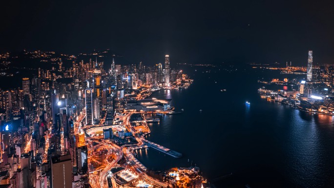 香港夜景灯光航拍延时