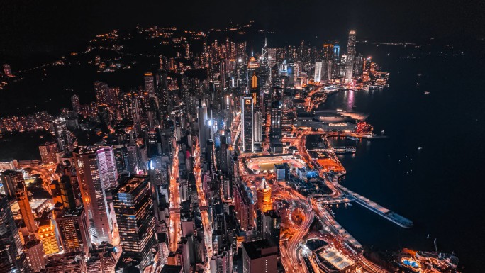 香港夜景车流航拍延时