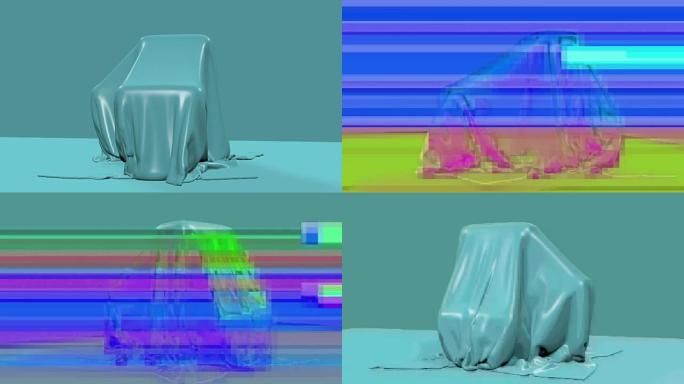 3d动画-蓝色织物掉落并覆盖神秘物体的渲染