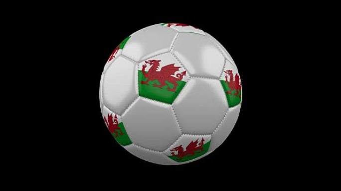 带威尔士旗帜的足球，4k前置视频带alpha频道，循环播放