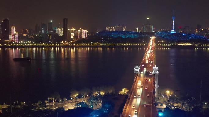 4k航拍武汉长江大桥夜景