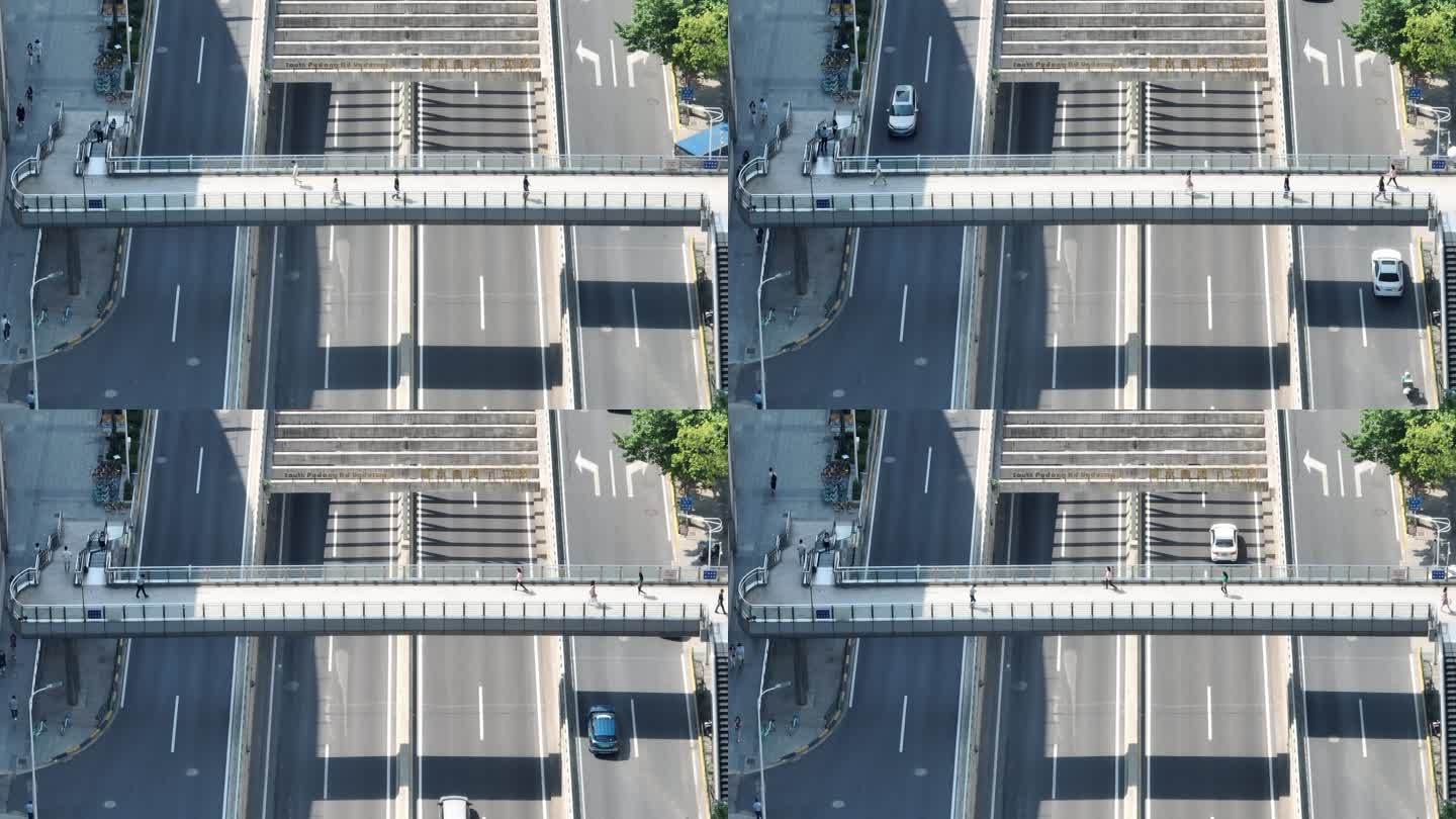 4K原素材-航拍上海浦东南路过街天桥