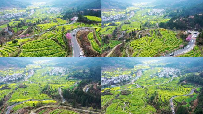 航拍江西省婺源江岭景区油菜花花海风景