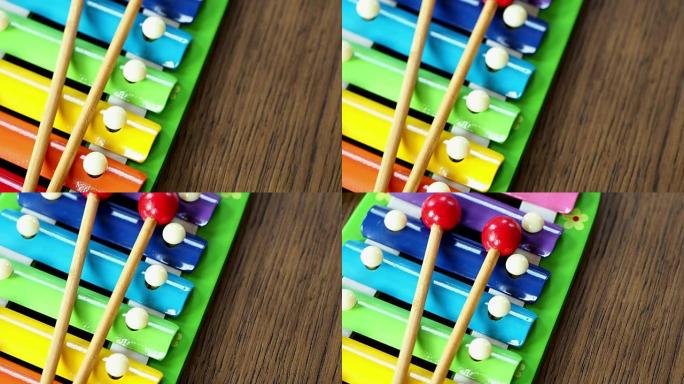 乐器木琴。彩虹色玩具木琴。