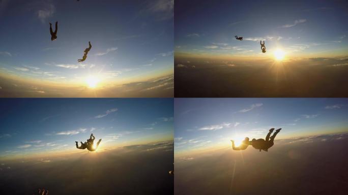 跳伞运动员在惊人的日落4k视频中