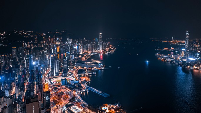 香港夜景灯光航拍延时