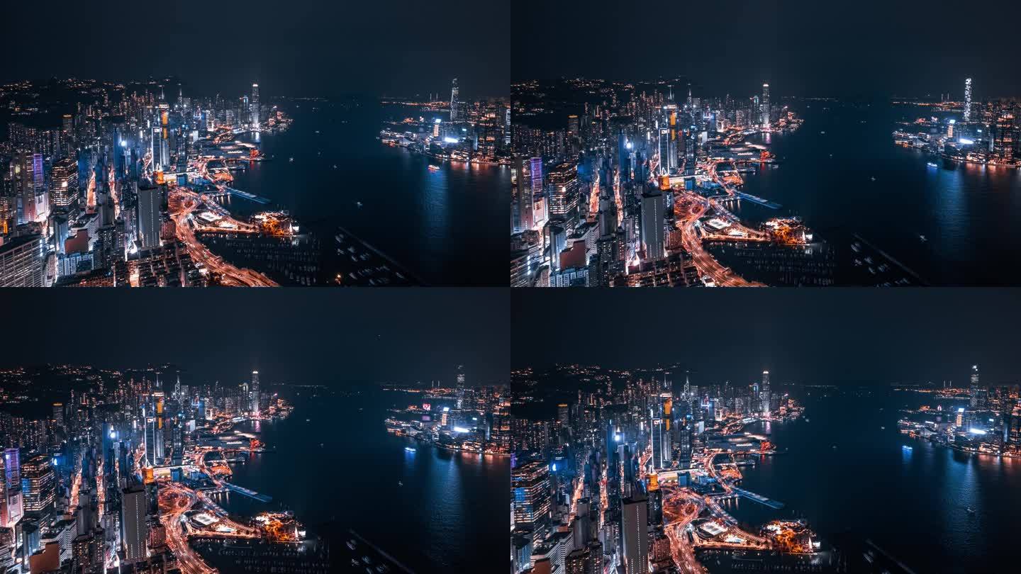 香港夜景灯光航拍延时