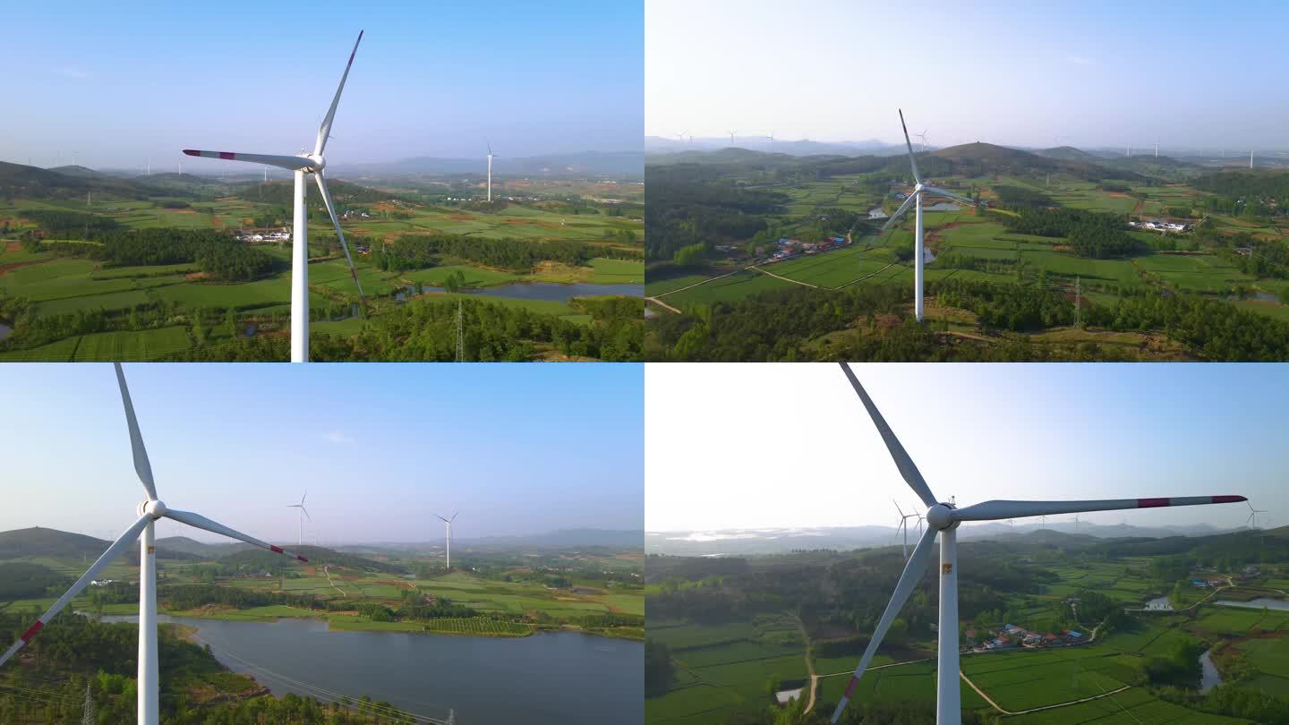 大山里新能源风车风力发电绿色环保航拍