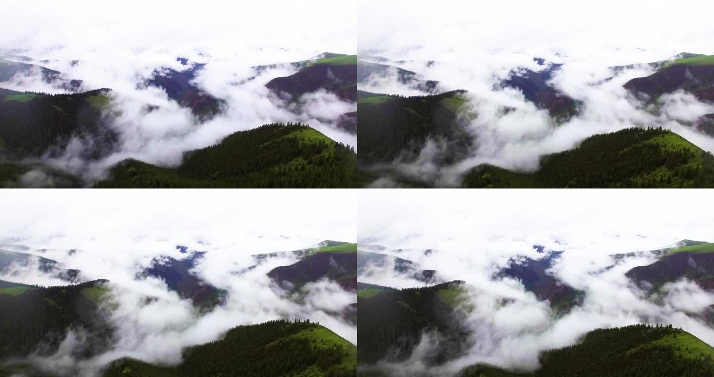 航拍云雾环绕的大山
