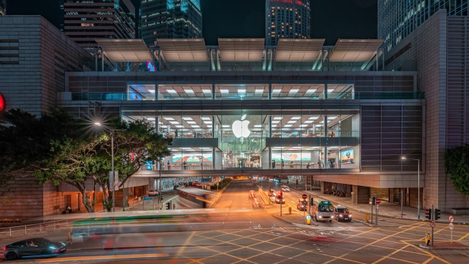 香港苹果专卖店夜景延时