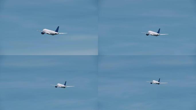 白色飞机在蓝天中起飞