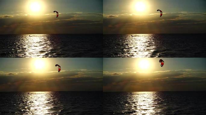 风筝冲浪。慢动作。