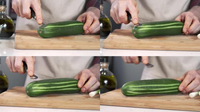 厨师为新鲜黄瓜打分的跟踪镜头