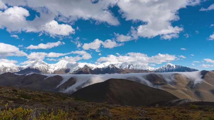 贡嘎雪山全景冷嘎措视角延时摄影