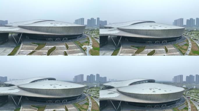 航拍广东肇庆市新区体育中心建筑外景