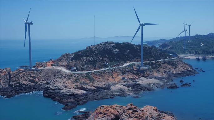 惠安小岞风车岛海边渔港海岛渔船风车发电