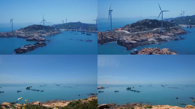 惠安小岞风车岛海边渔港海岛渔船风车发电