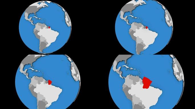 法属圭亚那在政治地球上