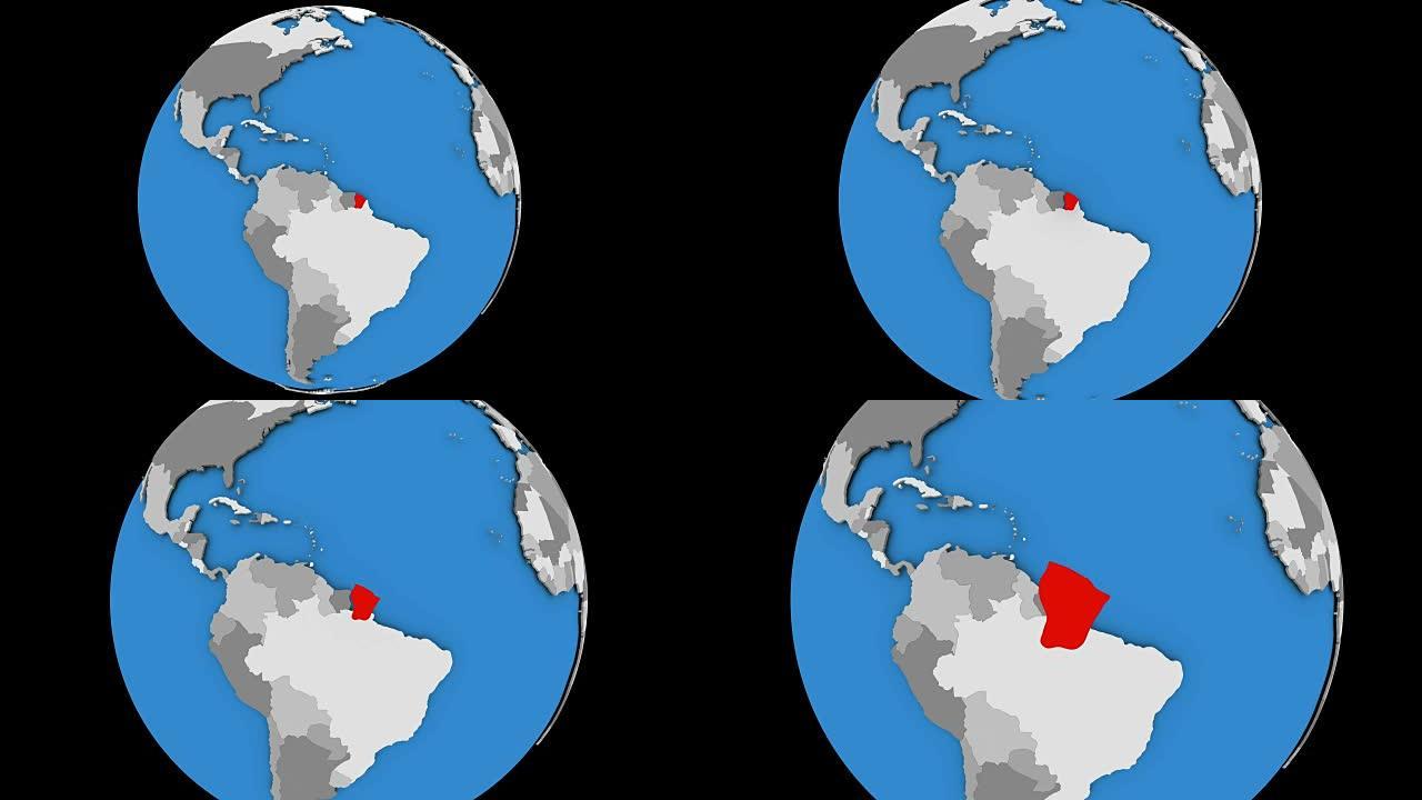 法属圭亚那在政治地球上