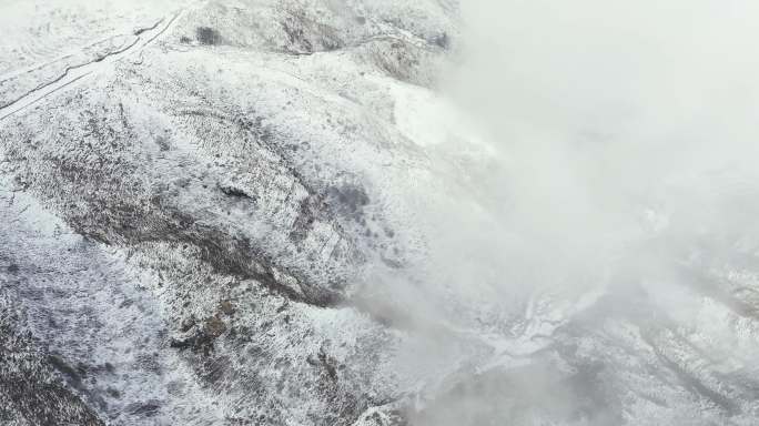 大同浑源恒山保护区春季雪景云雾航拍