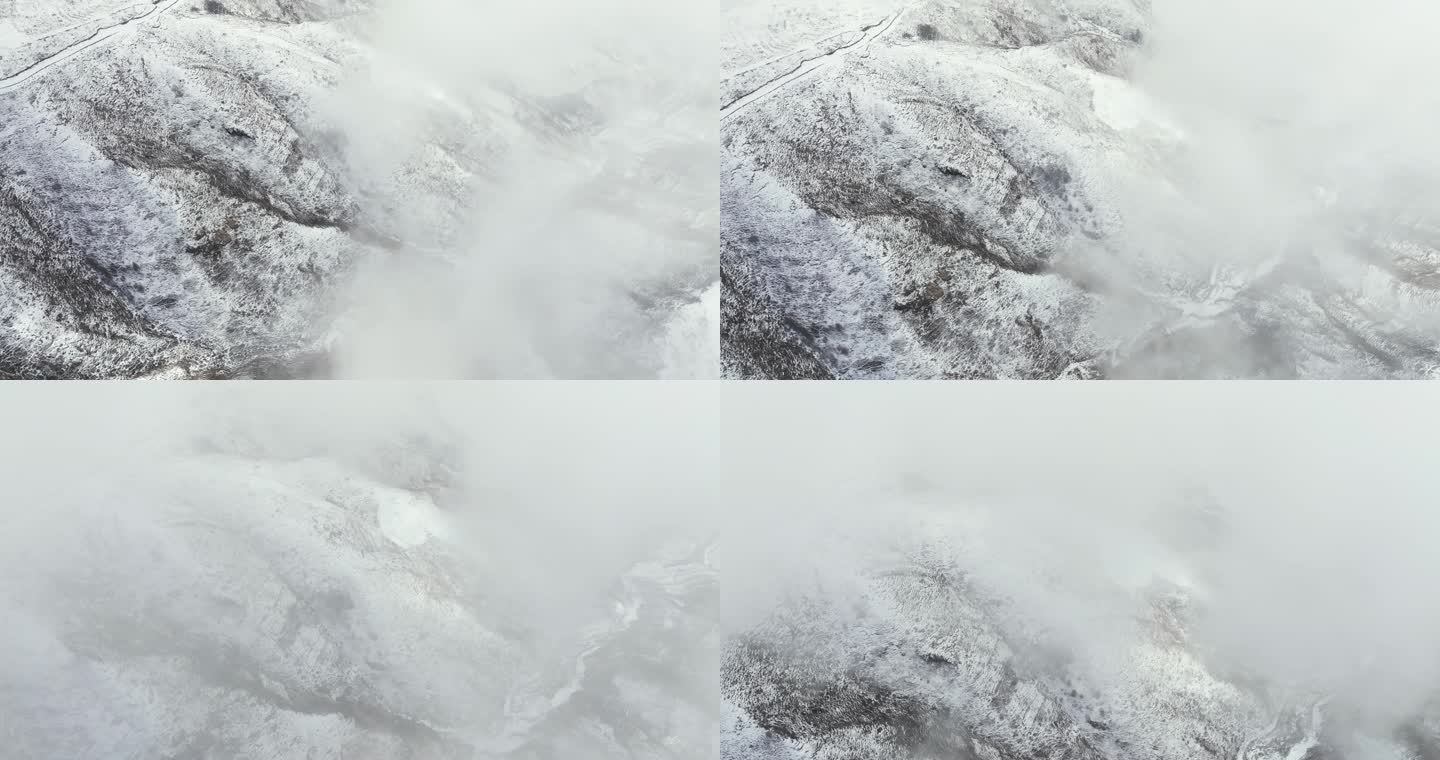 大同浑源恒山保护区春季雪景云雾航拍