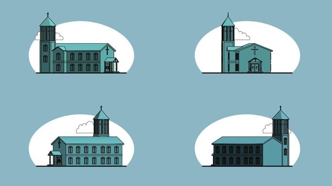 3d动画 -- 平面卡通风格的教堂渲染
