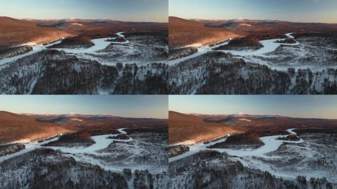 原创 内蒙古雪原森林激流河冬季航拍风光