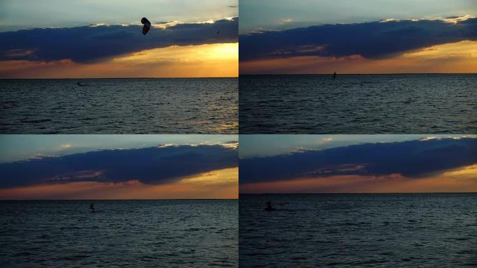 风筝冲浪。慢动作。