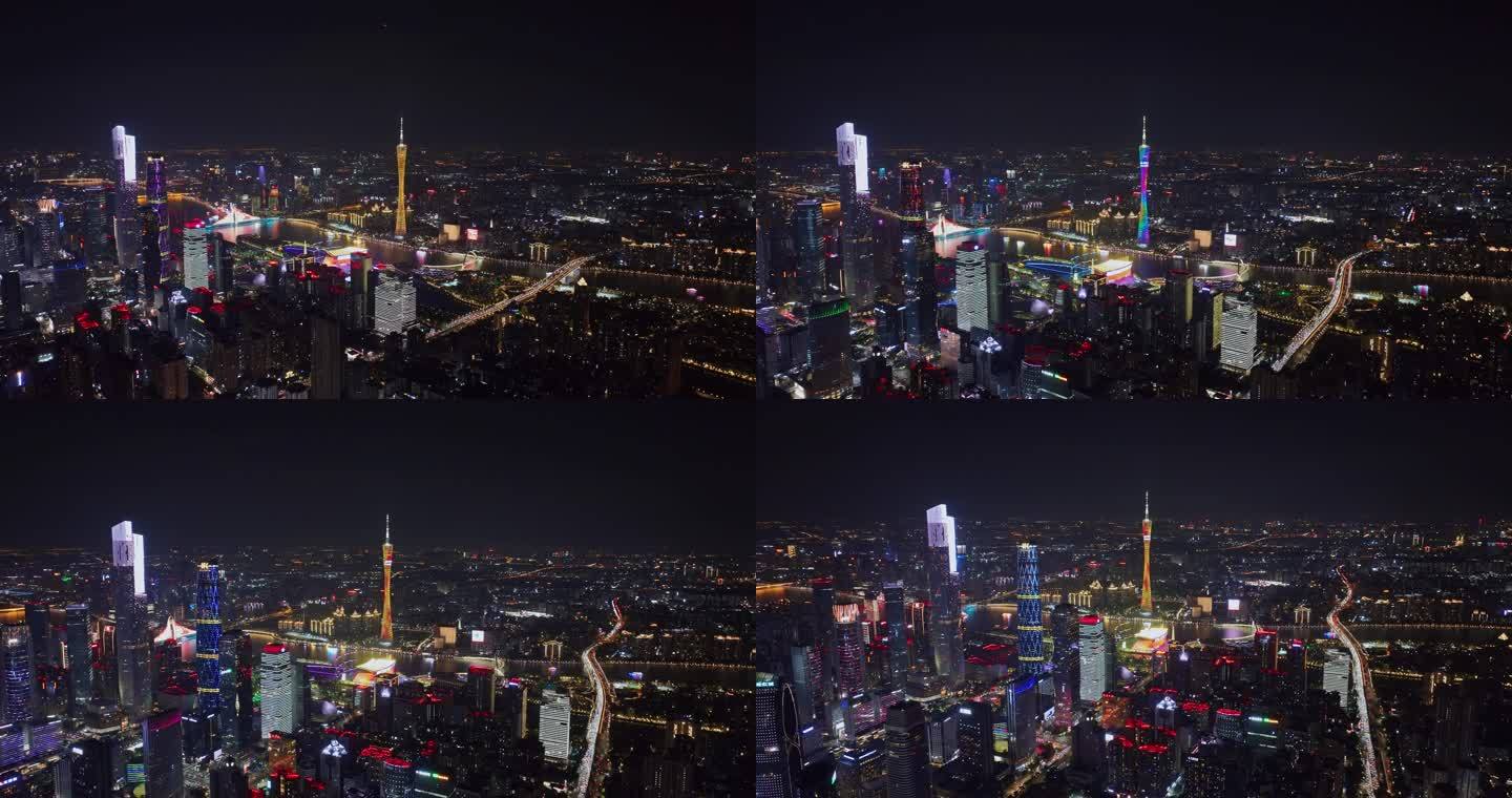 4K航拍广州珠江新城夜景全景