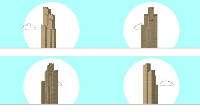 3d动画 -- 平面卡通风格摩天大楼的渲染