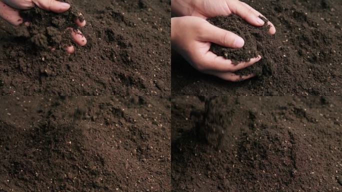 农民抚摸土地土壤捧起泥土升格慢动作