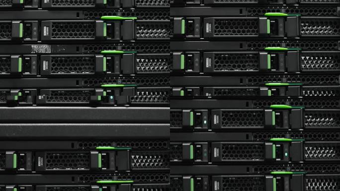 数据中心中的服务器机架集群。超级计算机。数据中心中的网络服务器