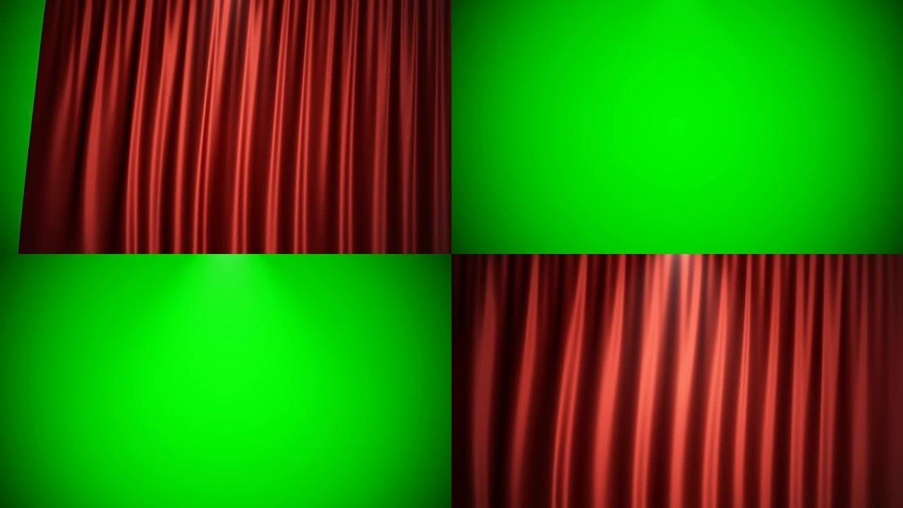 3D渲染动画打开和关闭luxure红色丝绸，窗帘装饰设计。剧院或歌剧场景背景的红色舞台窗帘。设计项目