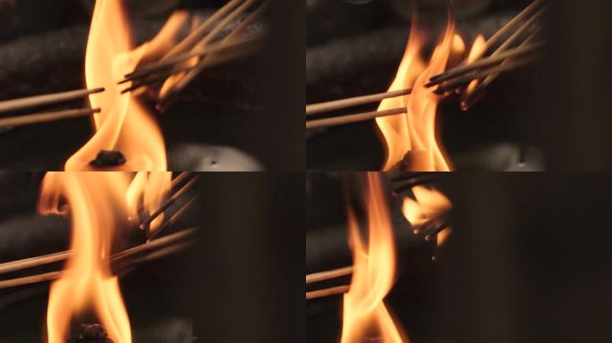 成都文殊院香炉里点燃香火