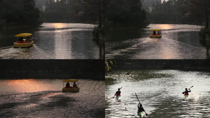 公园划船视频实拍露营郊游