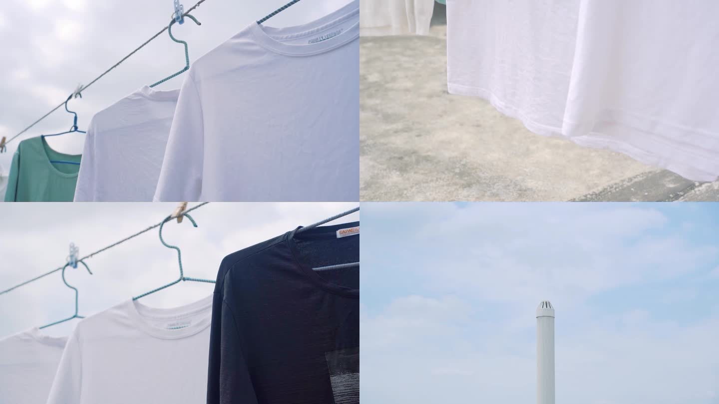 天台晾晒白色衬衫衣服夏日小清新