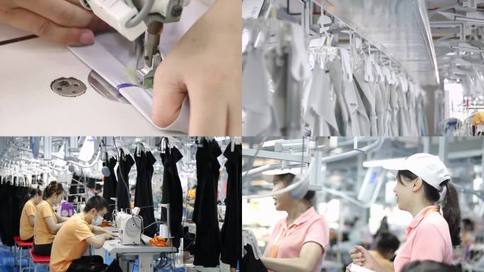 高清现代服装工厂实拍工人制衣现场流水线