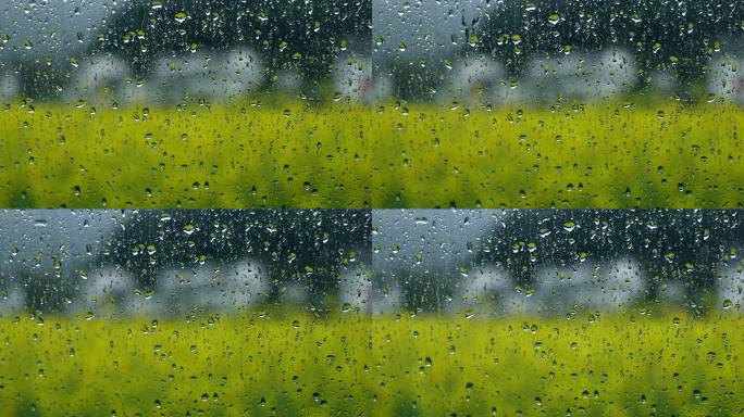 雨水落在车窗玻璃上