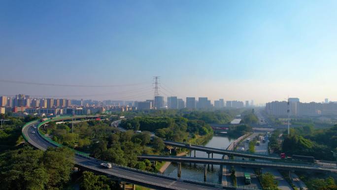 杭州钱塘新区下沙立交桥郊区风景航拍