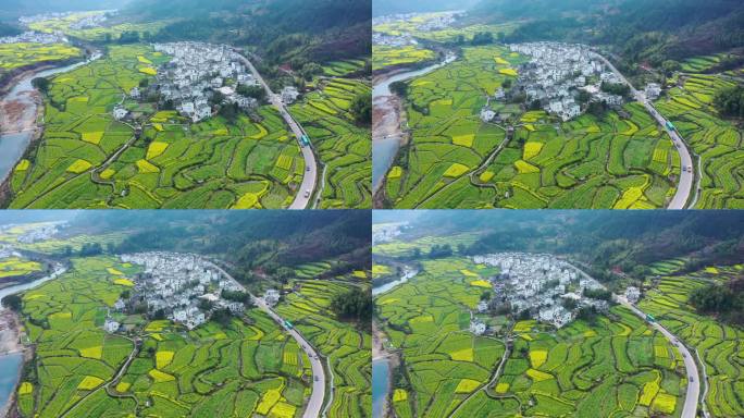 航拍江西省婺源江岭景区油菜花花海风景