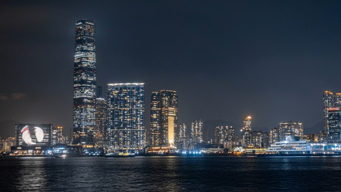 香港环球贸易夜景延时