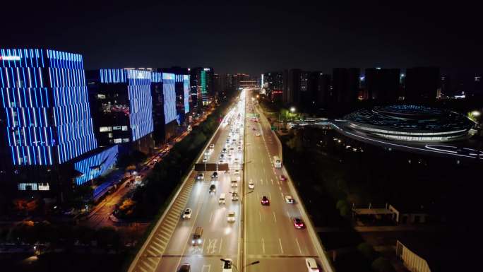 杭州电竞中心夜景 留石高架车流