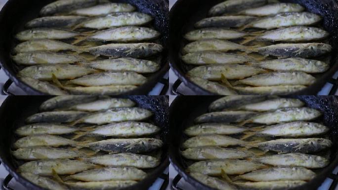 煎锅里的新鲜海鱼